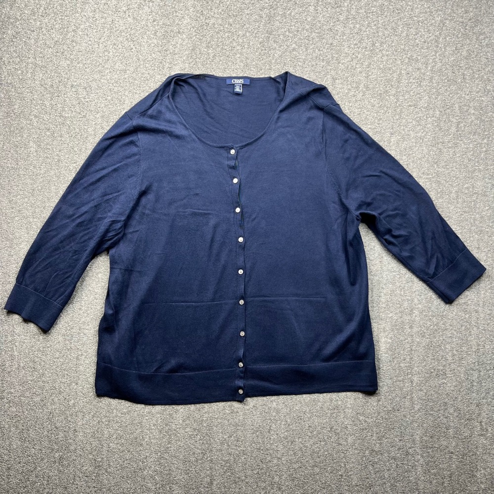 Chaps Cardigan Sweater Womens 3X Navy Blue 3/4 Sleeve Button Front Cotton Blend